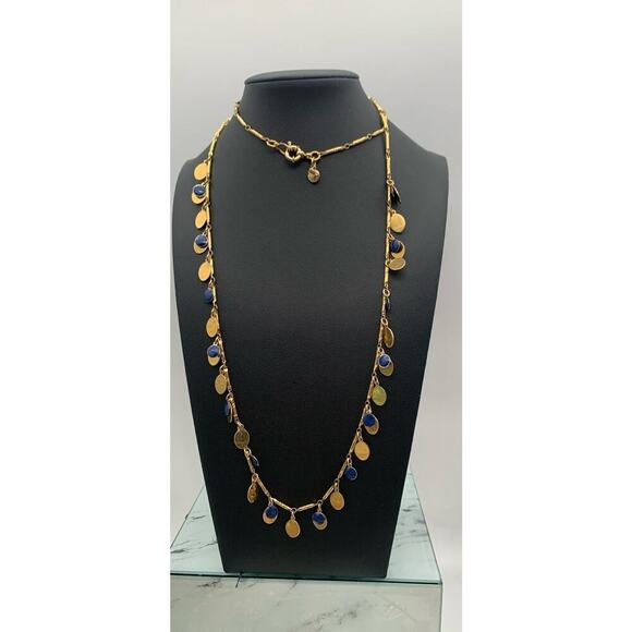J.CREW Jewelry - J. Crew Necklace Gold Tone Navy Blue Round Station Pendants Long Chain 26 Inch